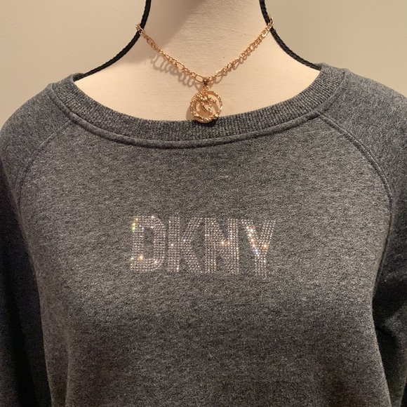 DKNY Women's Rhinestone Logo Crew Neck - Picture 3 of 7